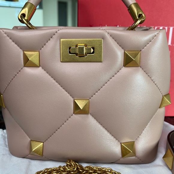 Valentino Mini Roman Stud Leather Top Handle Bag - small - Rose Cannelle - Picture 10 of 10